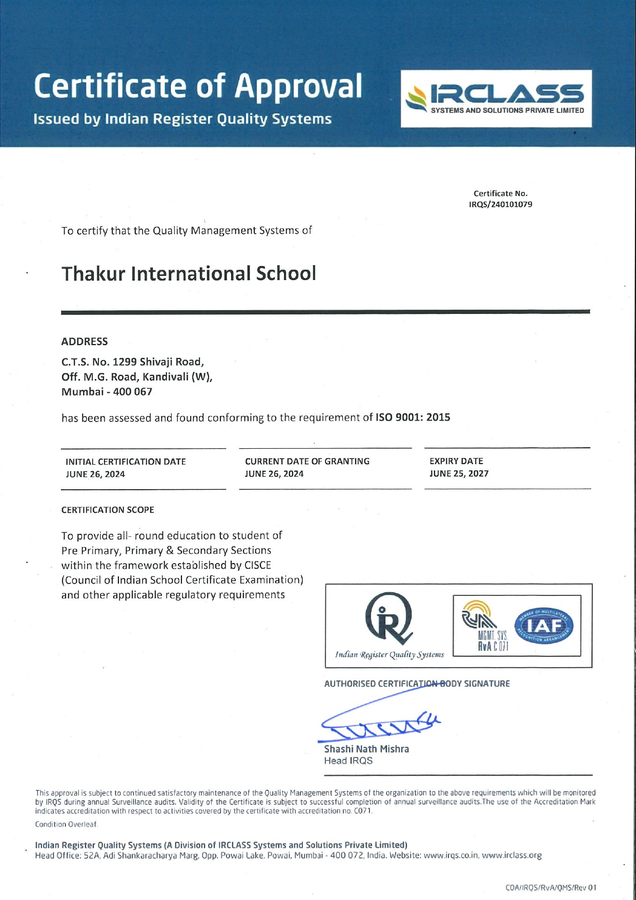 ISO 9001:2015 Certificate